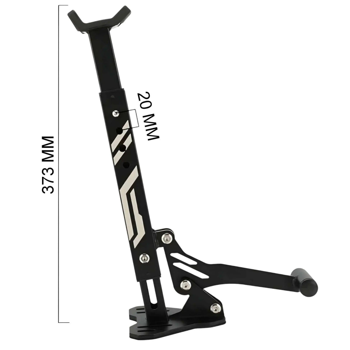 Caballete Compacto PRO negro de acero, regulable en altura con base estable y soporte para moto de ChuchesMoto.