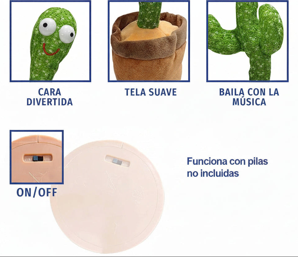 Cactus bailarín interactivo - Peluche musical que repite y baila