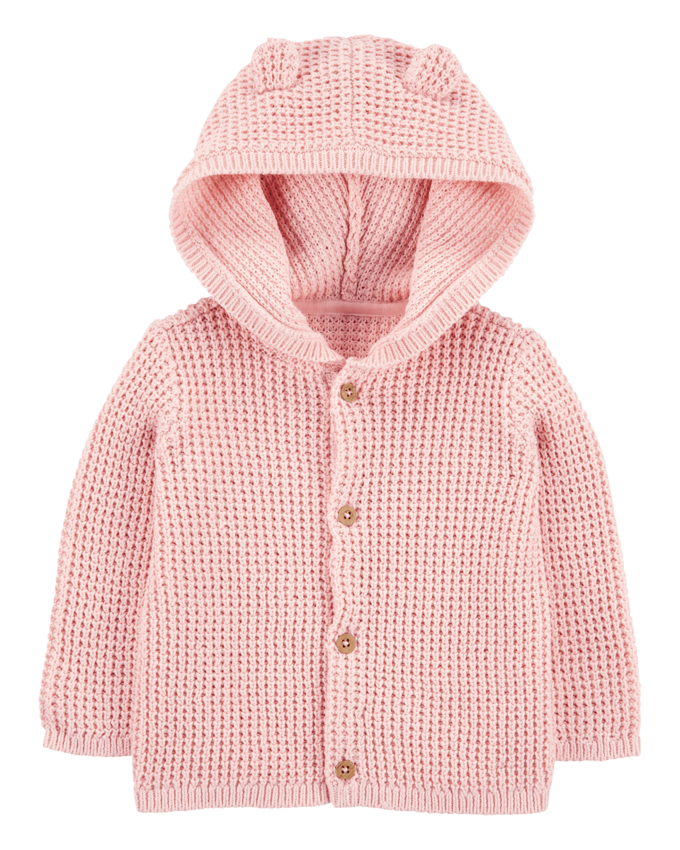 Chaqueta punto canalé capucha diseño oso