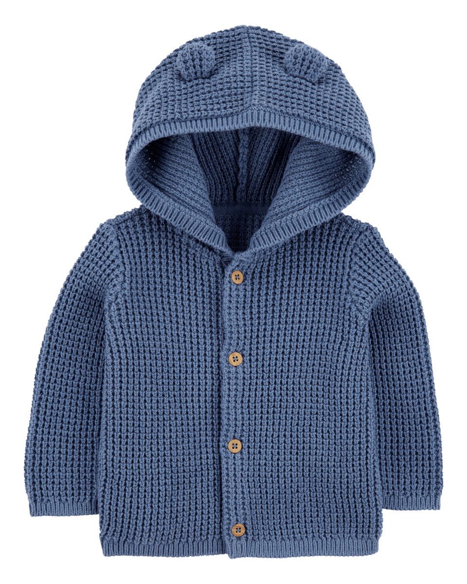 Chaqueta punto canalé capucha diseño oso