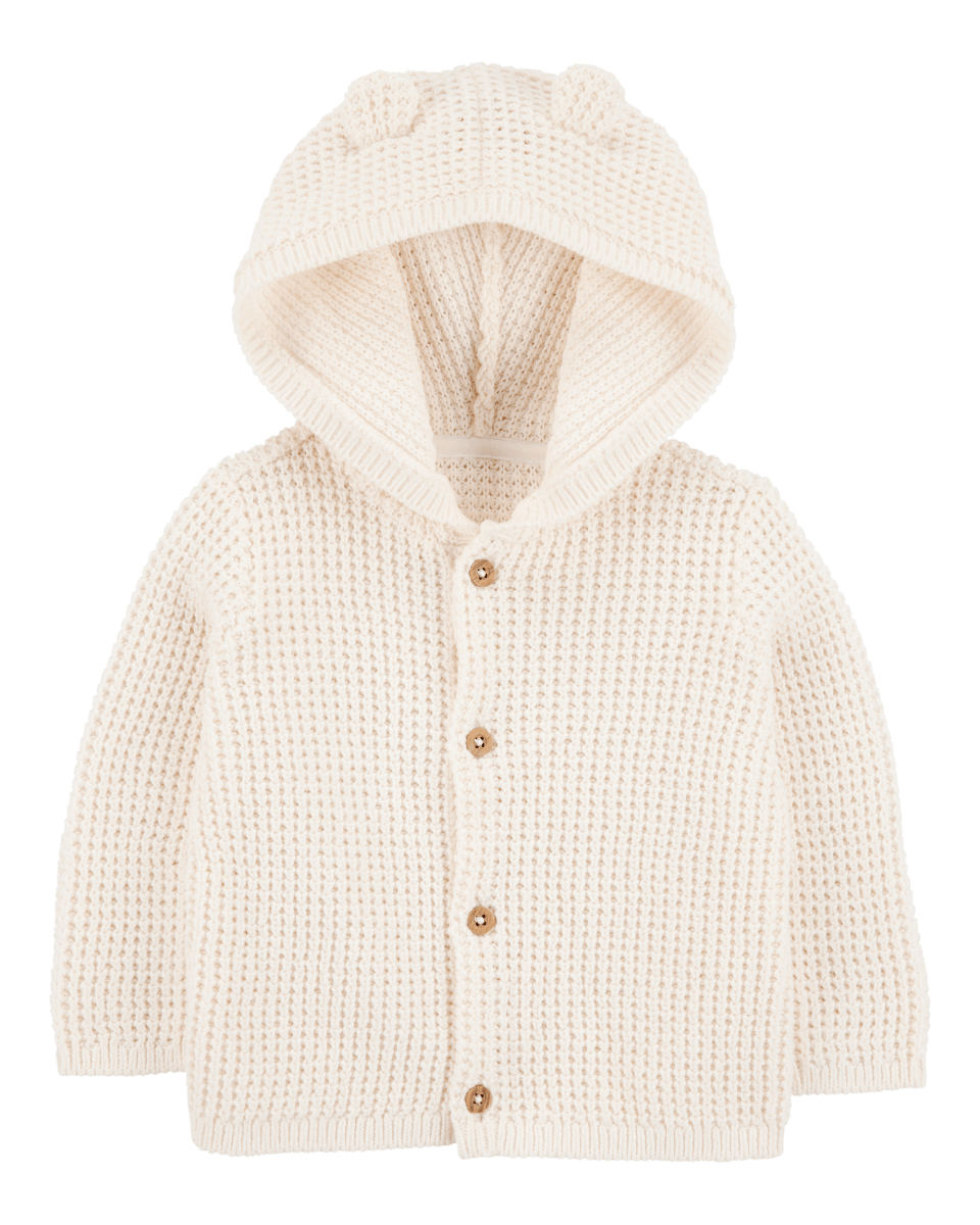 Chaqueta punto canalé capucha diseño oso