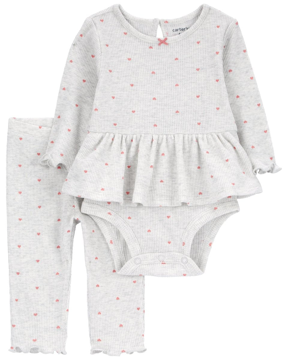 Conjunto dos piezas de algodón térmico, pantalón y body diseño corazones