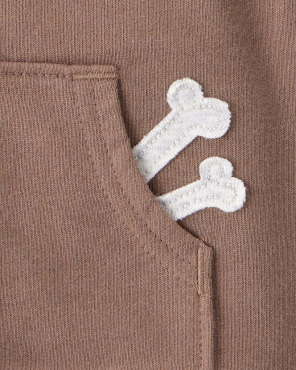 Conjunto tres piezas chaleco con capucha, body estampado perro y pantalón