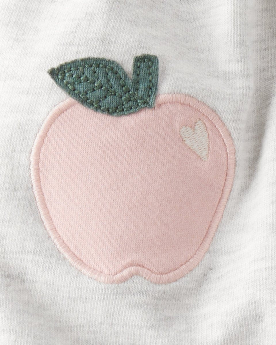 Conjunto 3 piezas cárdigan gris con manzana, body y pantalón