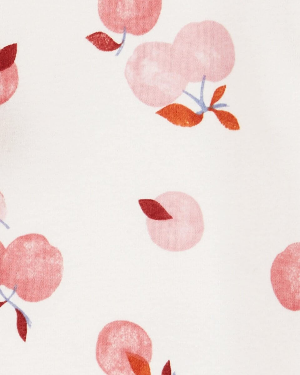 Conjunto de tres piezas en rojo y rosa con estampado de manzana