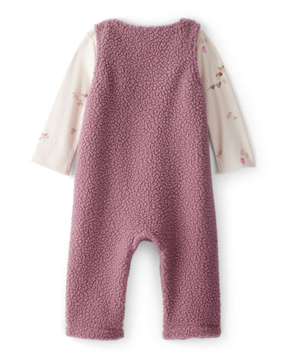 Conjunto dos piezas peto de felpa con oso y camiseta morado