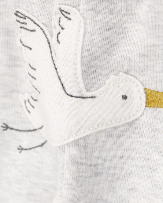 Conjunto tres piezas algodón pantalón y dos bodies diseño aves