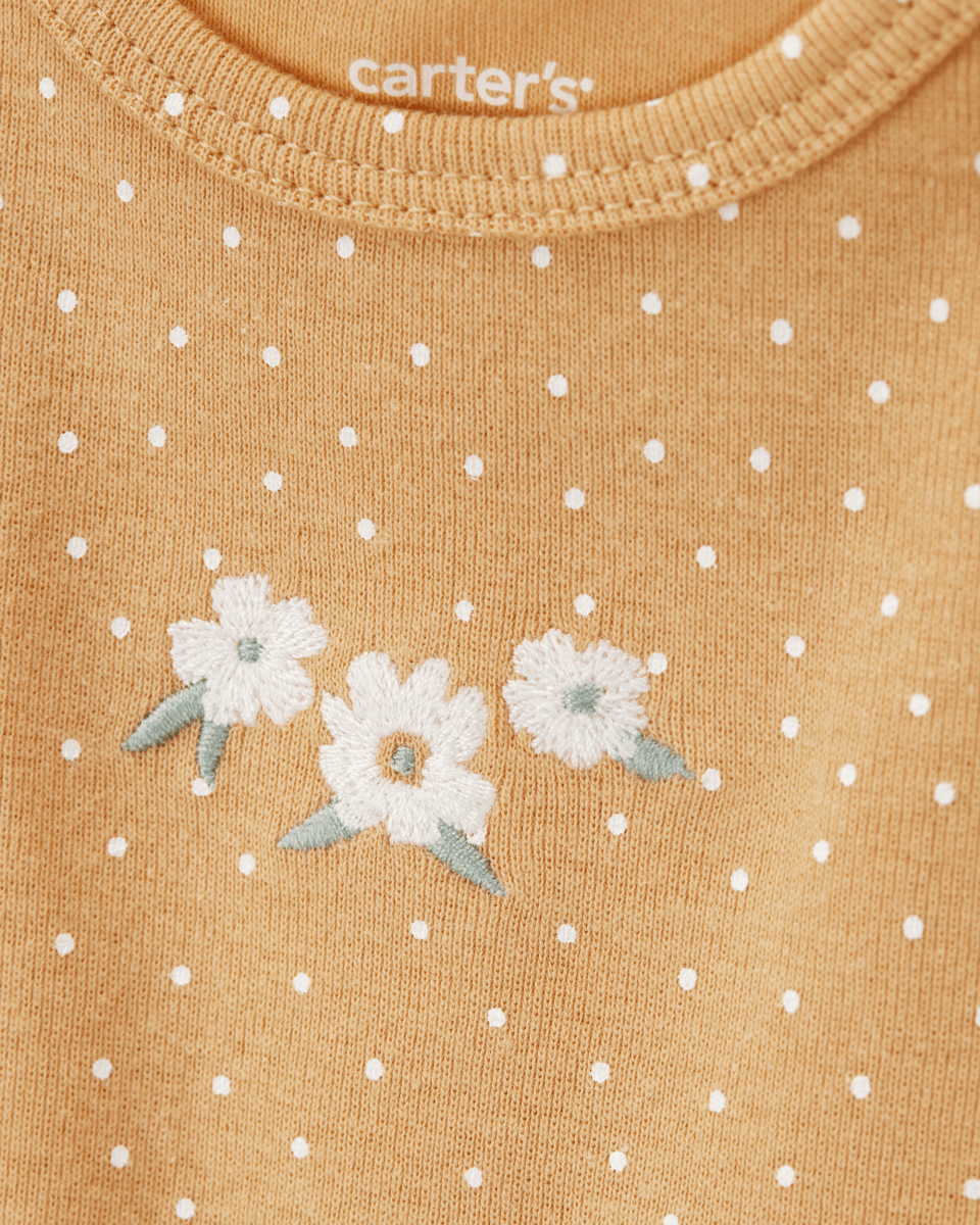 Conjunto tres piezas algodón pantalón y dos bodys diseño floral