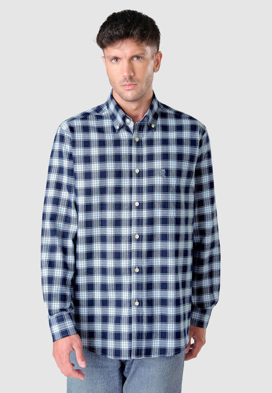 Camisa Hombre Franela Cuadros Algodón Invierno Premium con Bolsillo - Azul 0400_36