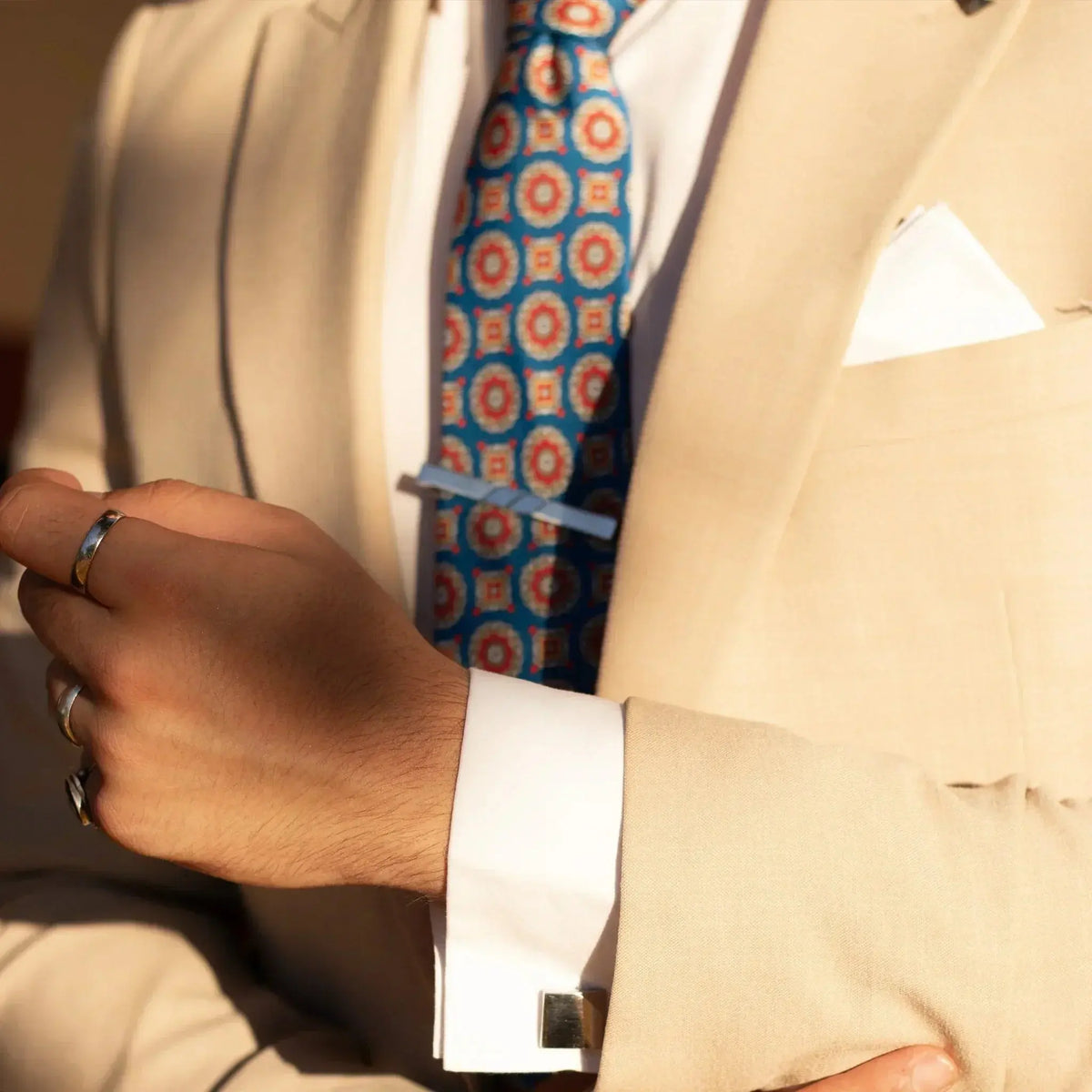 Furore · Corbata estilo italiano azul, roja y amarilla