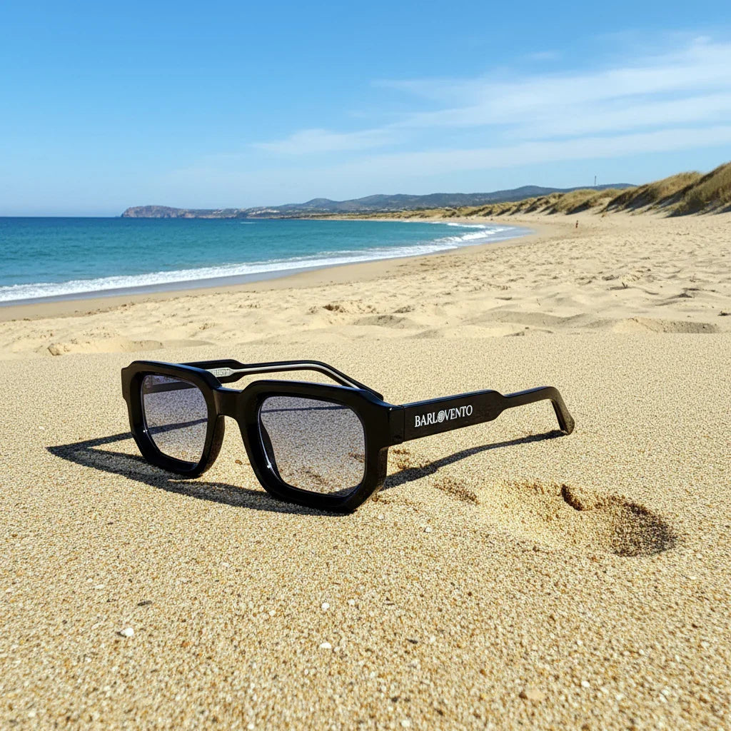 Genovenses · gafas de sol negras llamativas con lentes azul