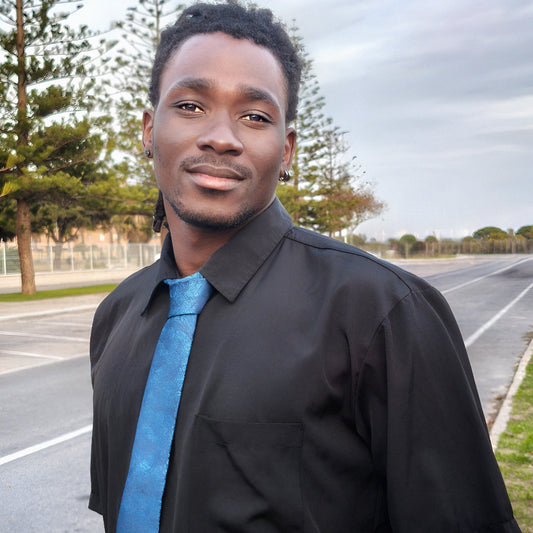 Hojas azules · conjunto de corbata natural con pañuelo, gemelos y pasador