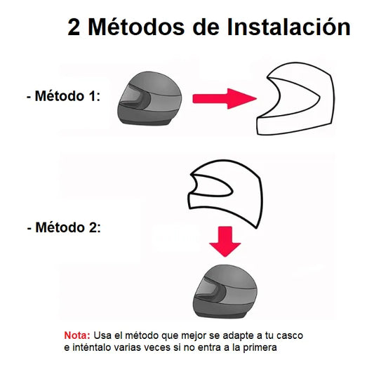 Infografía de dos métodos para instalar la funda de casco Papá Noel de ChuchesMoto mediante diagramas explicativos.