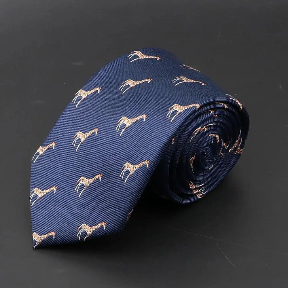Jirafas · corbata azul con estampado de jirafa