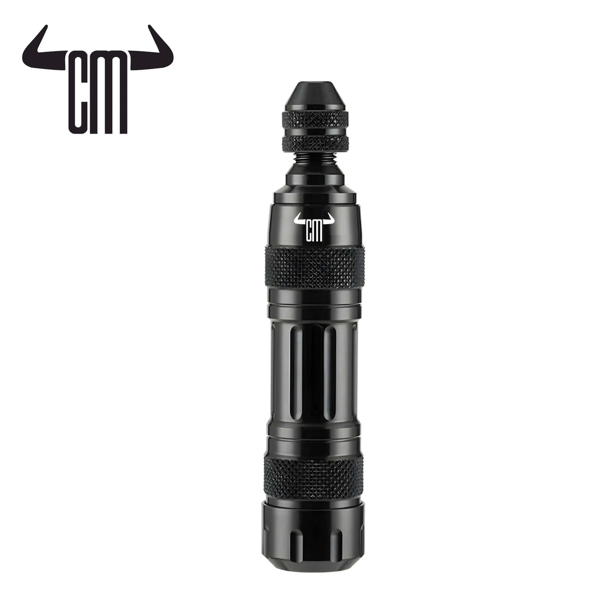 Kit reparapinchazos ChuchesMoto de metal negro con textura antideslizante y logo grabado, diseño cilíndrico portátil.
