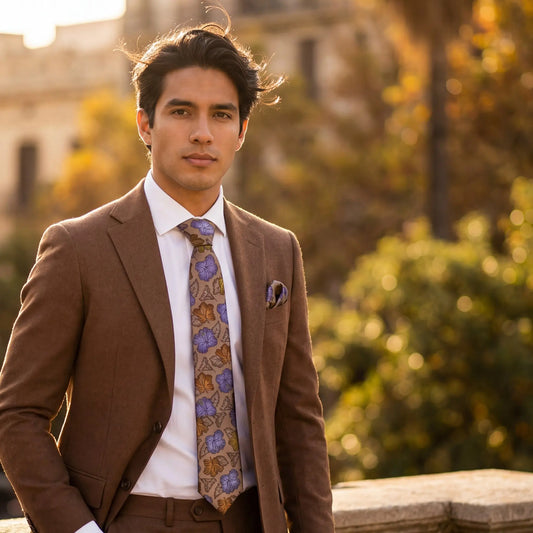 Otoño · conjunto de corbata floral con pañuelo, gemelos y pasador