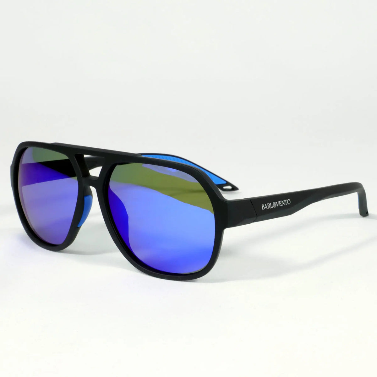 Papagayo · gafas de sol de goma negra con lentes de espejo azul UV400