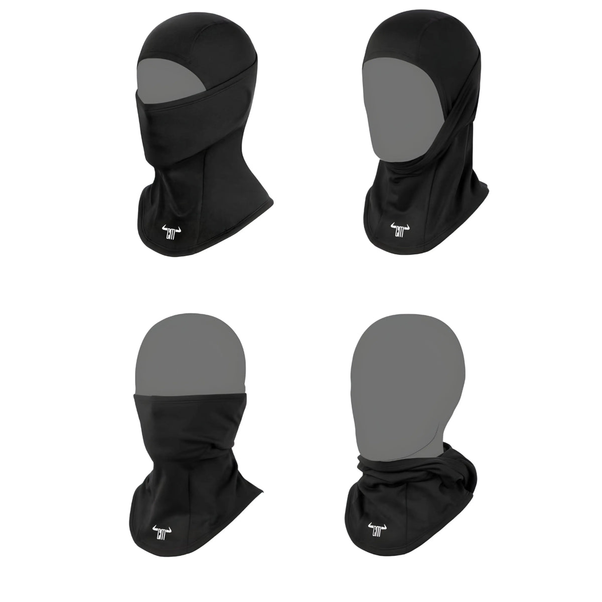 Black multifunctional balaclava made from stretchy, moisture-wicking fabric, ideal for outdoor activities and cold weather.