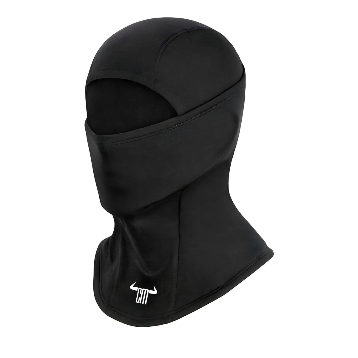 Black balaclava mask made of soft, breathable fabric, ideal for outdoor activities and cold weather protection.