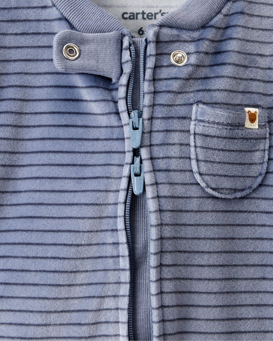 Pijama dos piezas de felpa con gorro azul