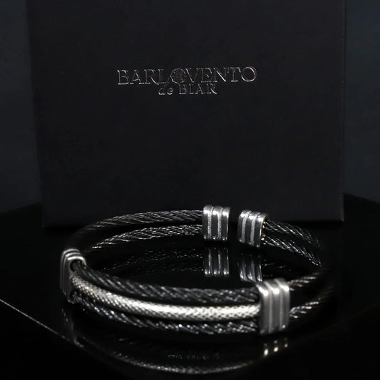 Pulsera Leptus · Pulsera rígida abierta en color negro y plata