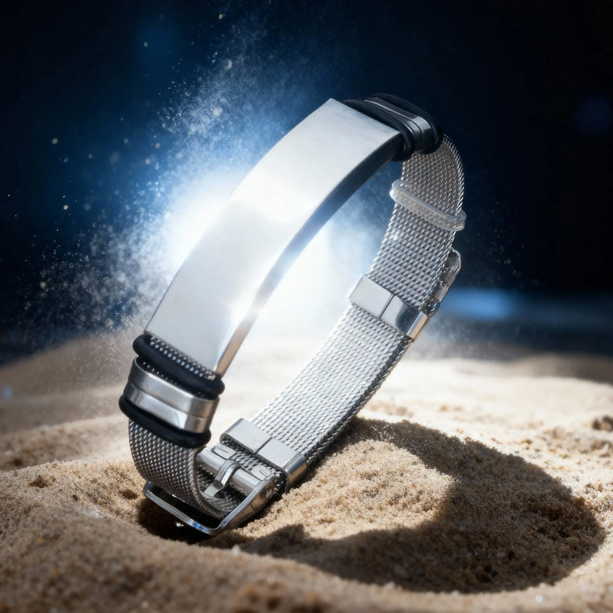 Pulsera Orión · Brazalete ajustable de acero de titanio con correa de reloj