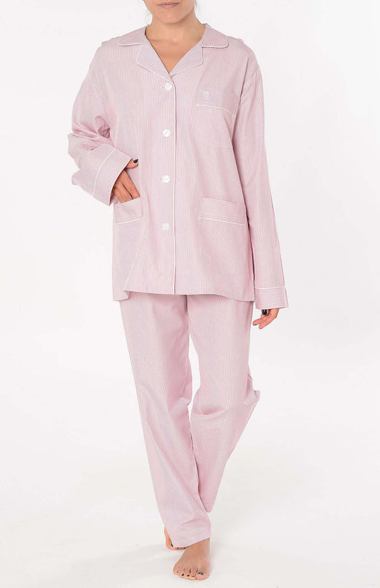 Pijama Mujer Largo Solapa Algodón Popelín Rayas - Rosa 0202_94
