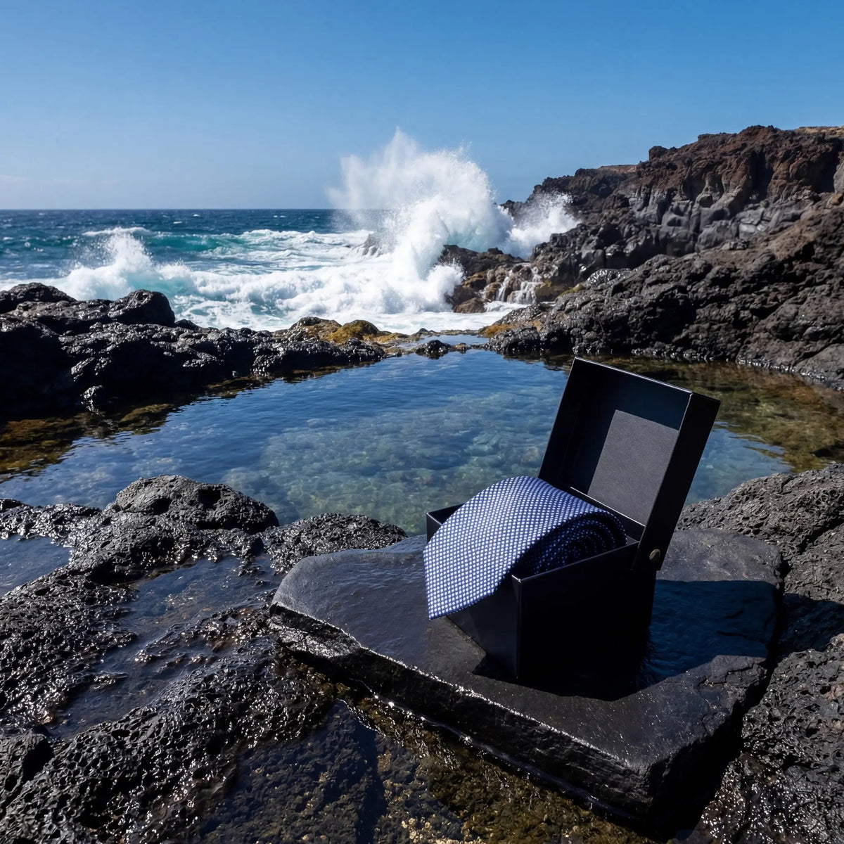 Ravello · Corbata azul marino 100% seda estilo italiano con microestampado geométrico