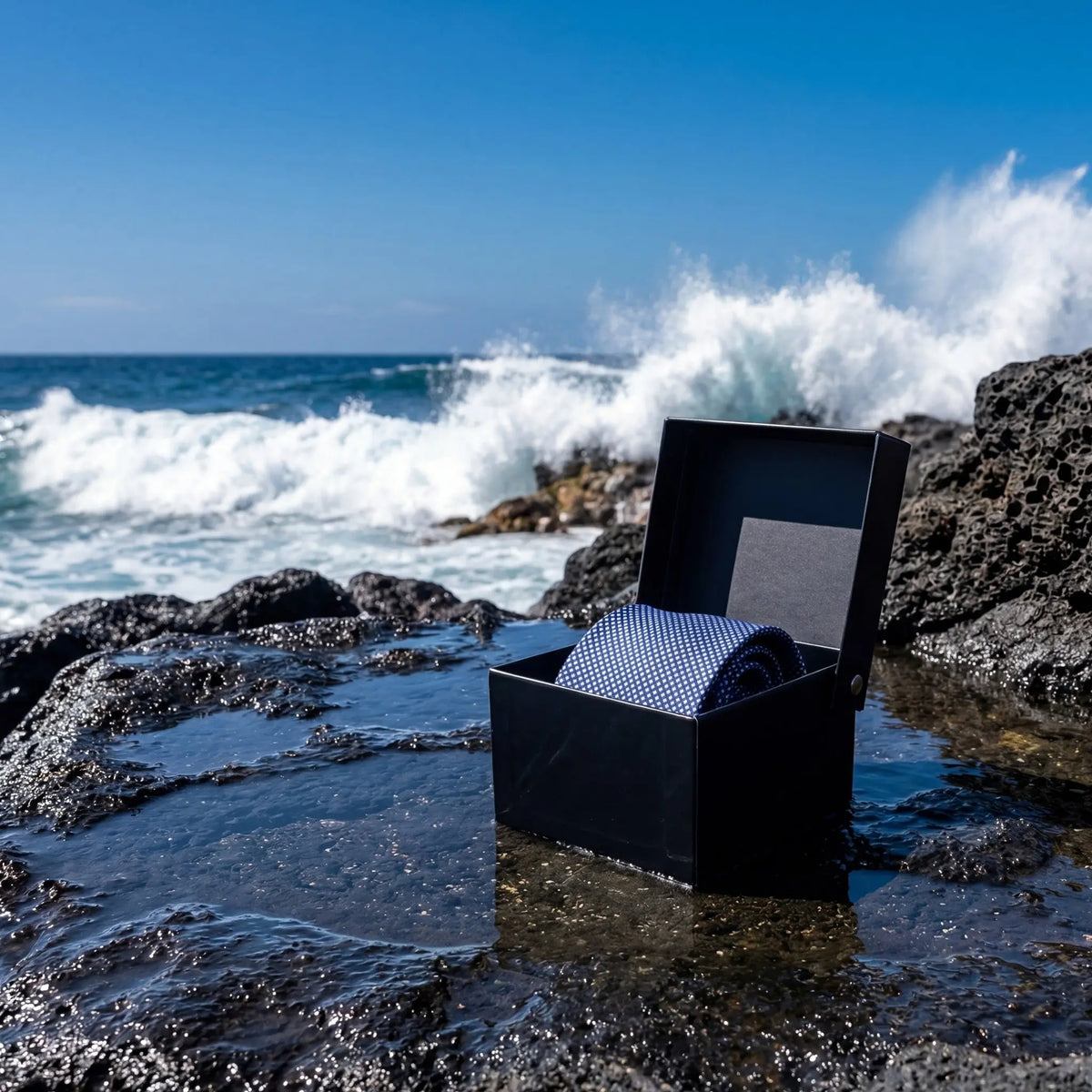 Ravello · Corbata azul marino 100% seda estilo italiano con microestampado geométrico
