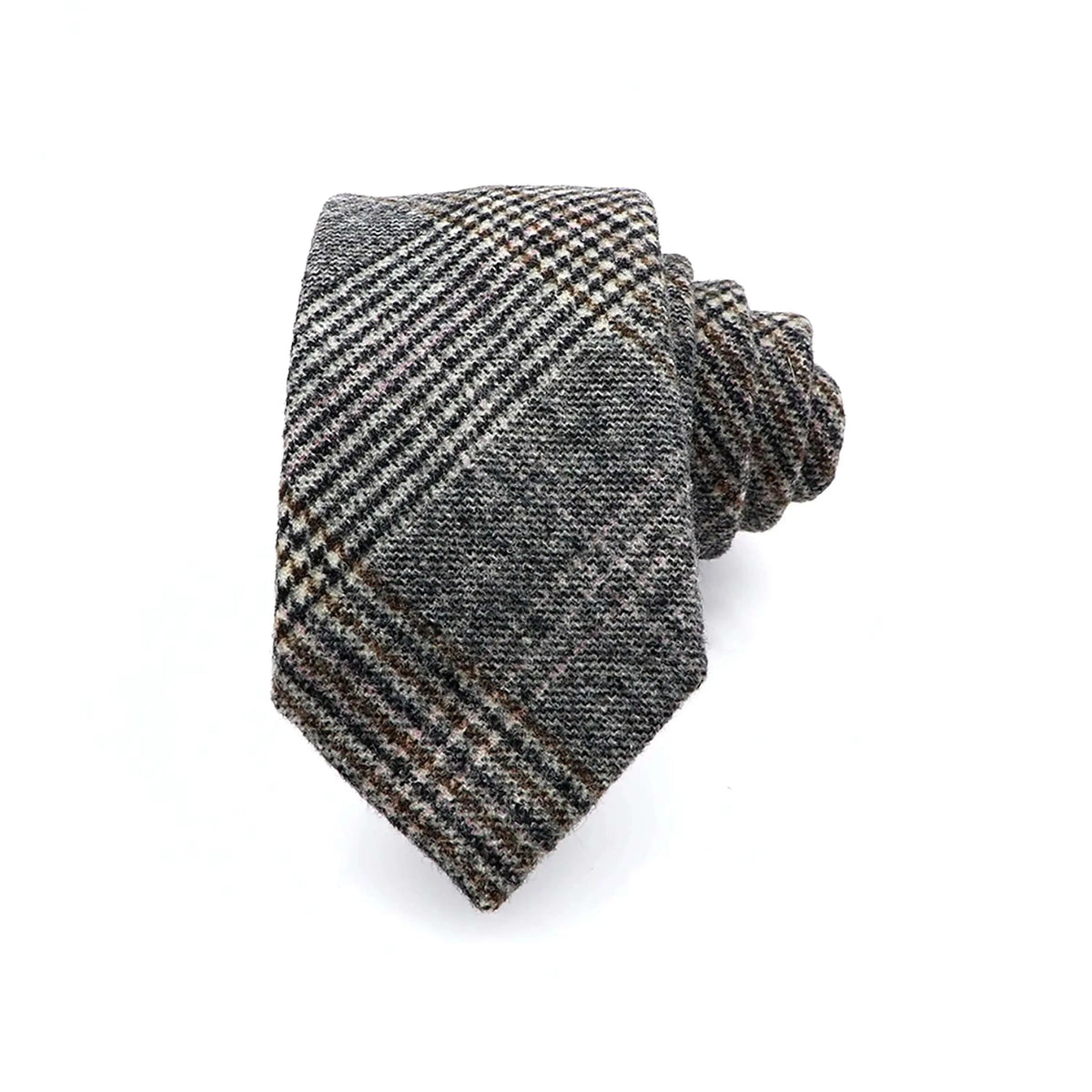 Corbata de lana gris con estampado de cuadros estilo príncipe de Gales, textura suave y acabado elegante para hombre.