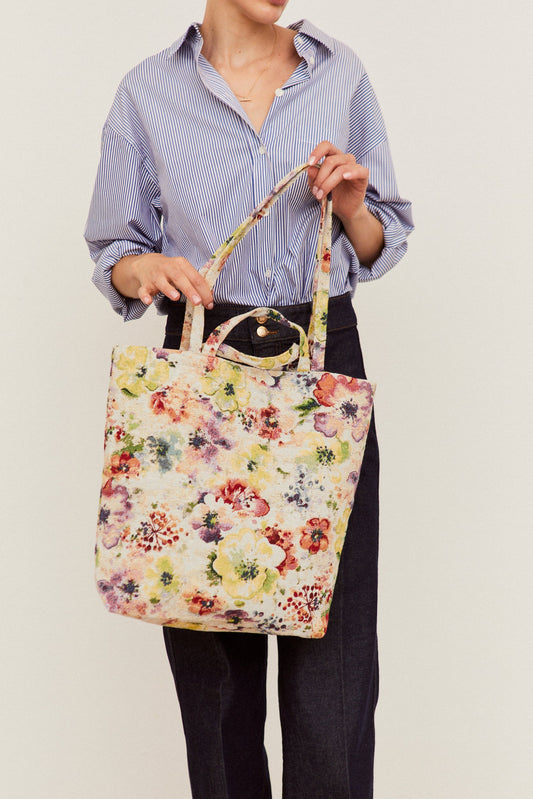 Tote Bag tejido jacquard flores amapolas
