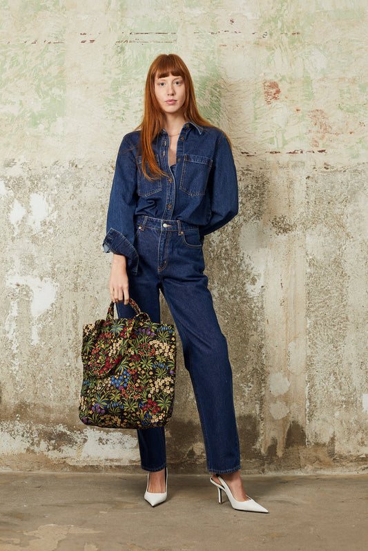 Tote Bag tejido jacquard flores margaritas