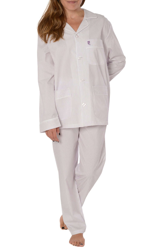 Pijama Mujer Largo Premium Solapa Seda Rayas - Violeta 0901_91