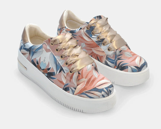 Zapatillas Urbanas de Mujer Hojas Crema - Moda Sostenible Cuero Vegano | CHULA Tulum