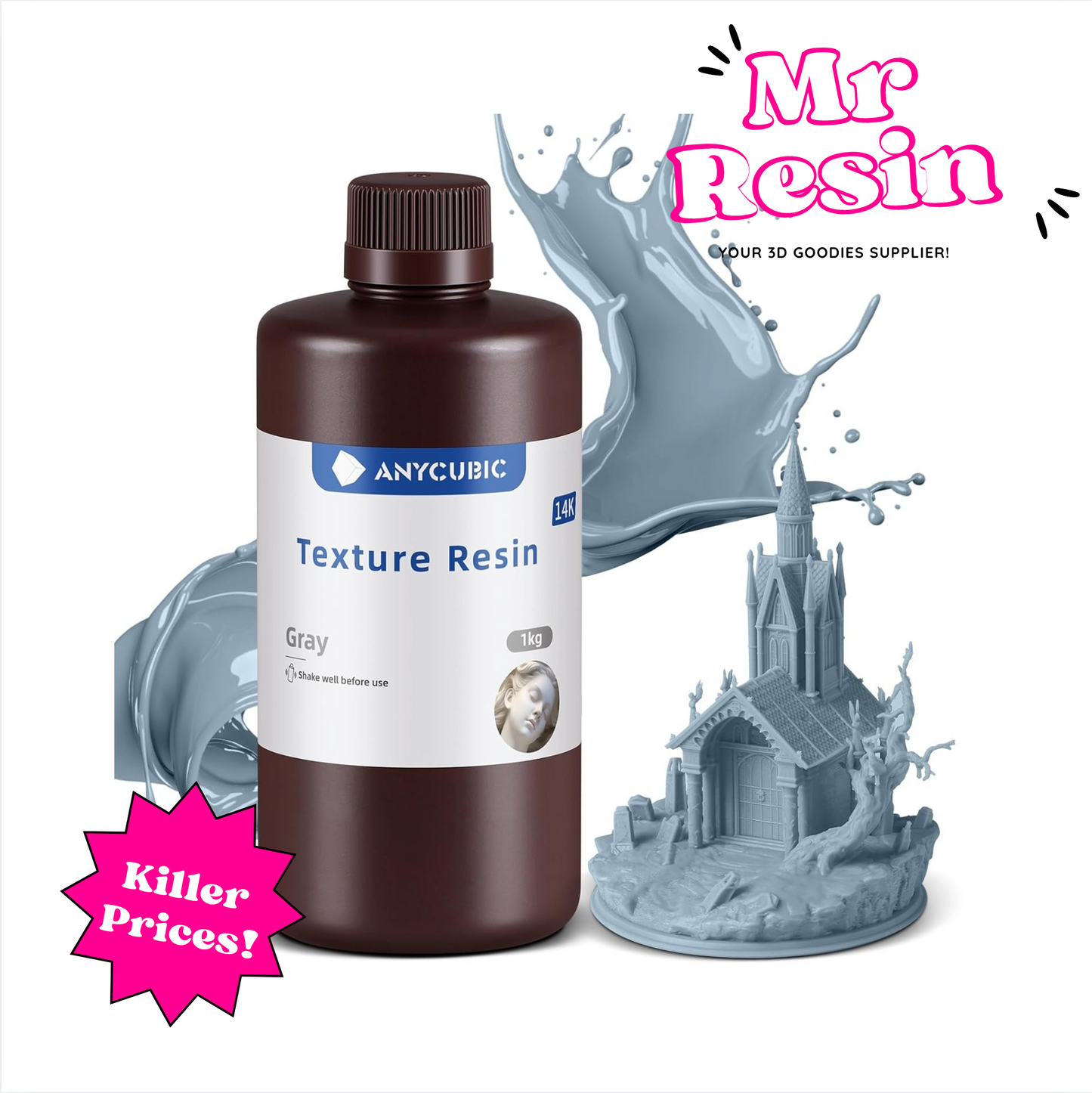 Resina texturizada 14K gris 1kg para miniaturas y figuras 3D