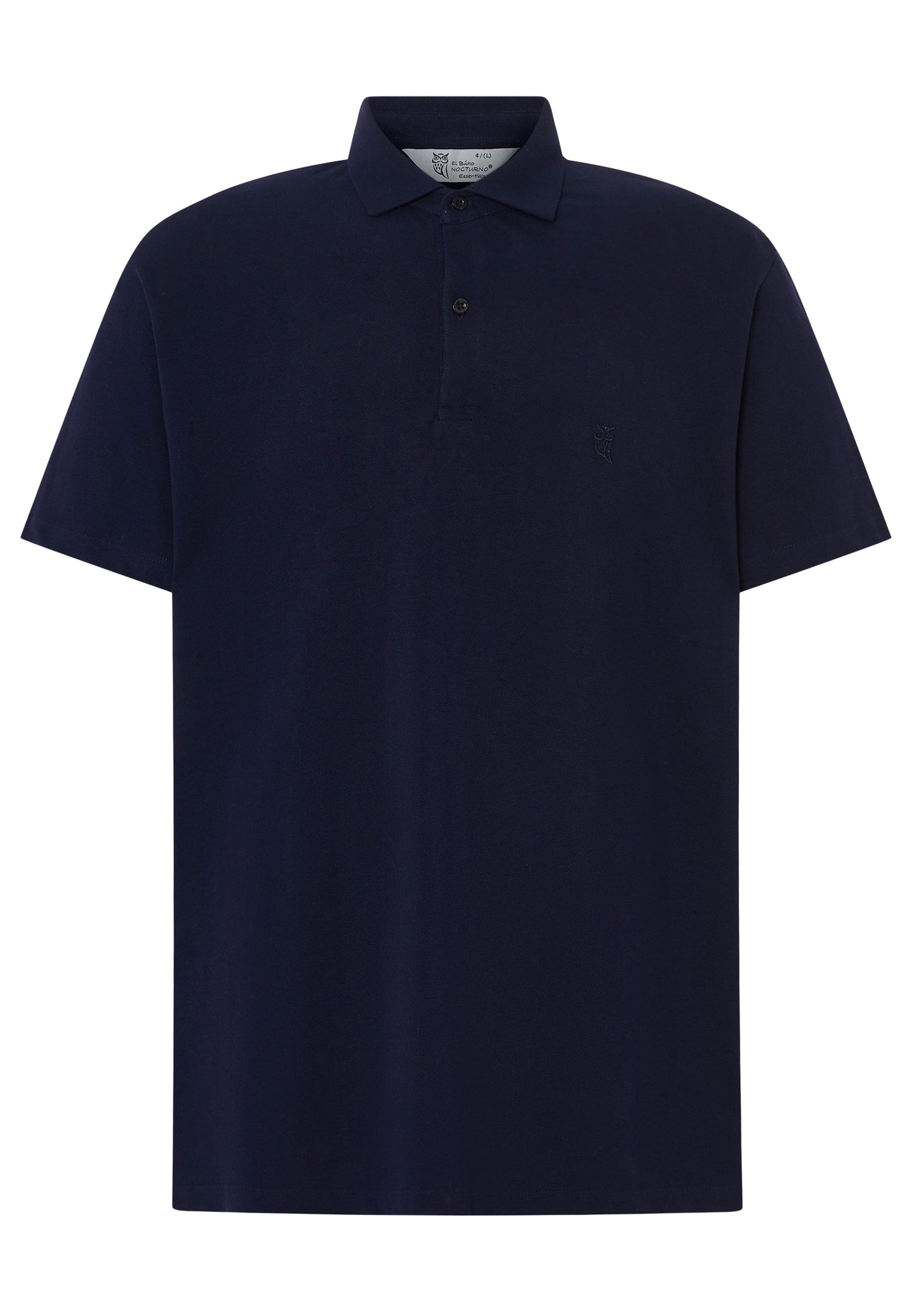 Polo azul marino de algodón, estilo clásico con cuello y tres botones, ideal para ocasiones casuales.