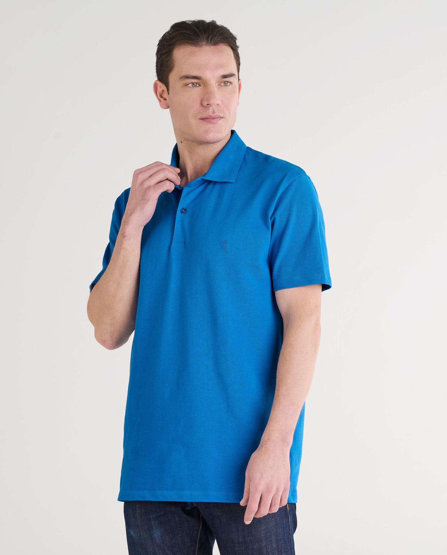 Polo azul de hombre, tejido suave de algodón, estilo casual, ajuste regular, ideal para uso diario.