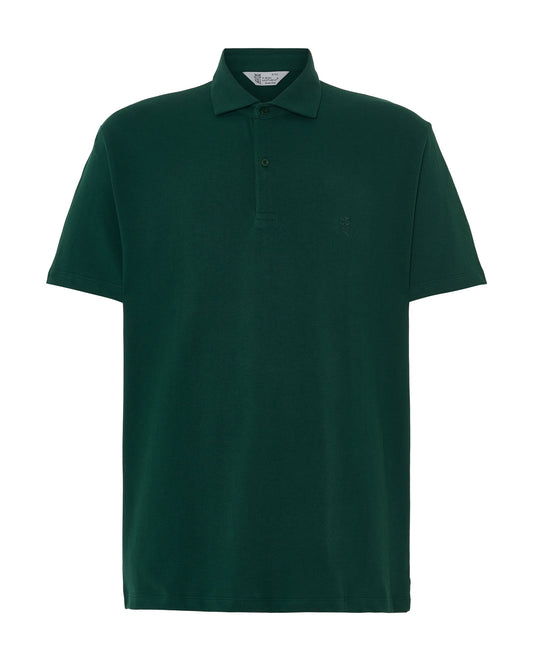 Polo verde oscuro de algodón, estilo clásico, manga corta y cuello polo, ideal para un look casual.