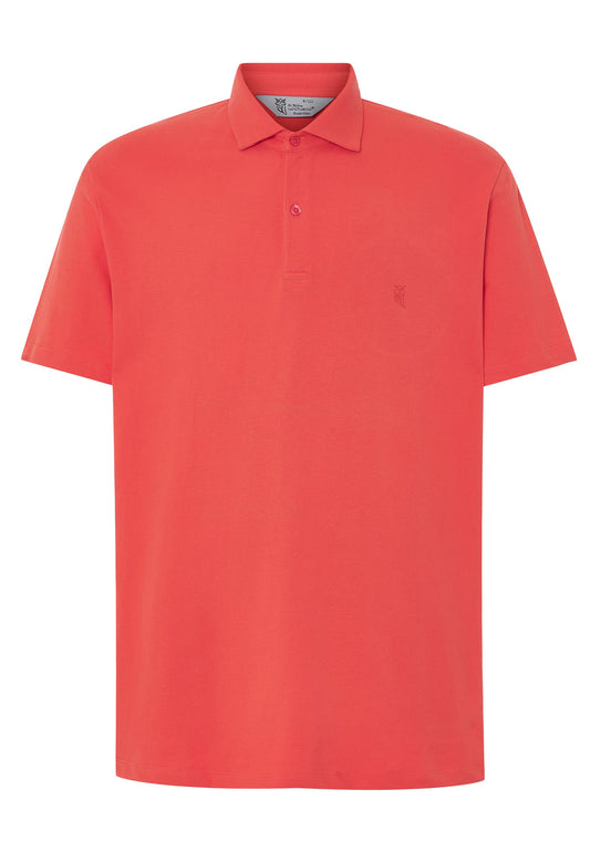 Polo de hombre en color coral, 100% algodón, estilo casual con cuello y logotipo bordado.