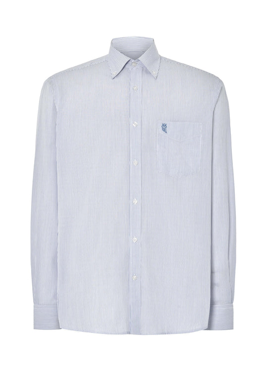 Camisa Hombre Manga Larga Popelín Rayas con Bolsillo Easy Iron Extrasuave - Azul 0304_39