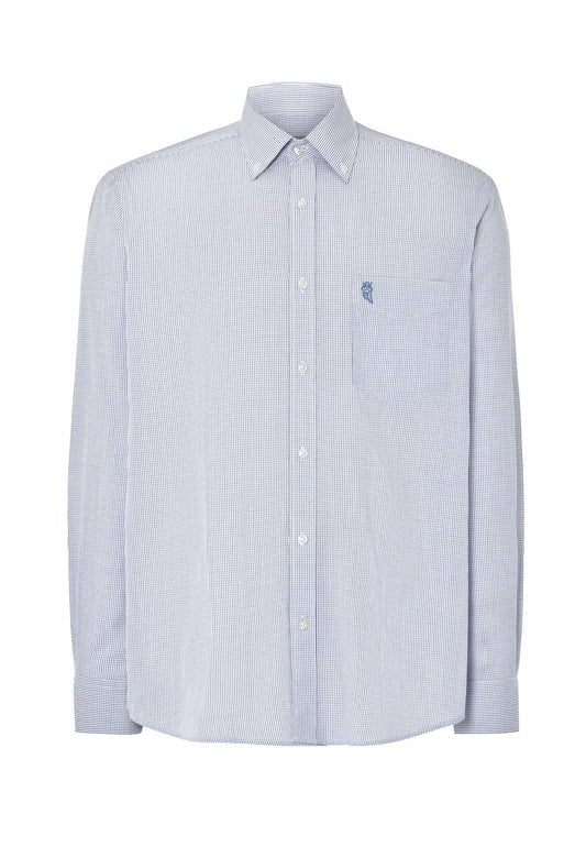 Camisa Hombre Manga Larga Popelín Cuadros con Bolsillo Easy Iron Extrasuave - Azul 0305_39
