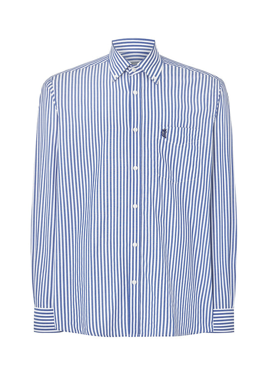 Camisa Hombre Manga Larga Popelín Rayas con Bolsillo Easy Iron Extrasuave - Azul 0306_39