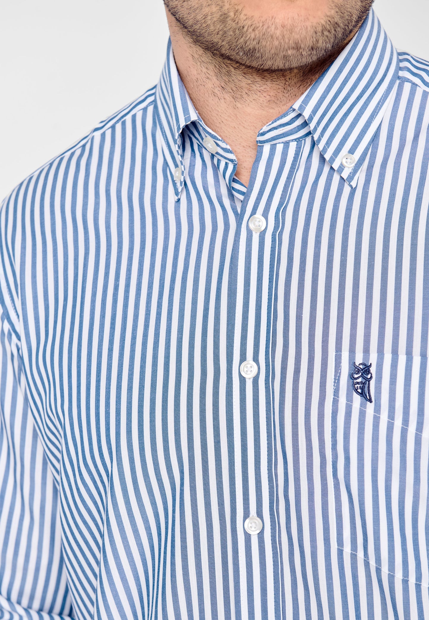 Camisa Hombre Manga Larga Popelín Rayas con Bolsillo Easy Iron Extrasuave - Azul 0306_39