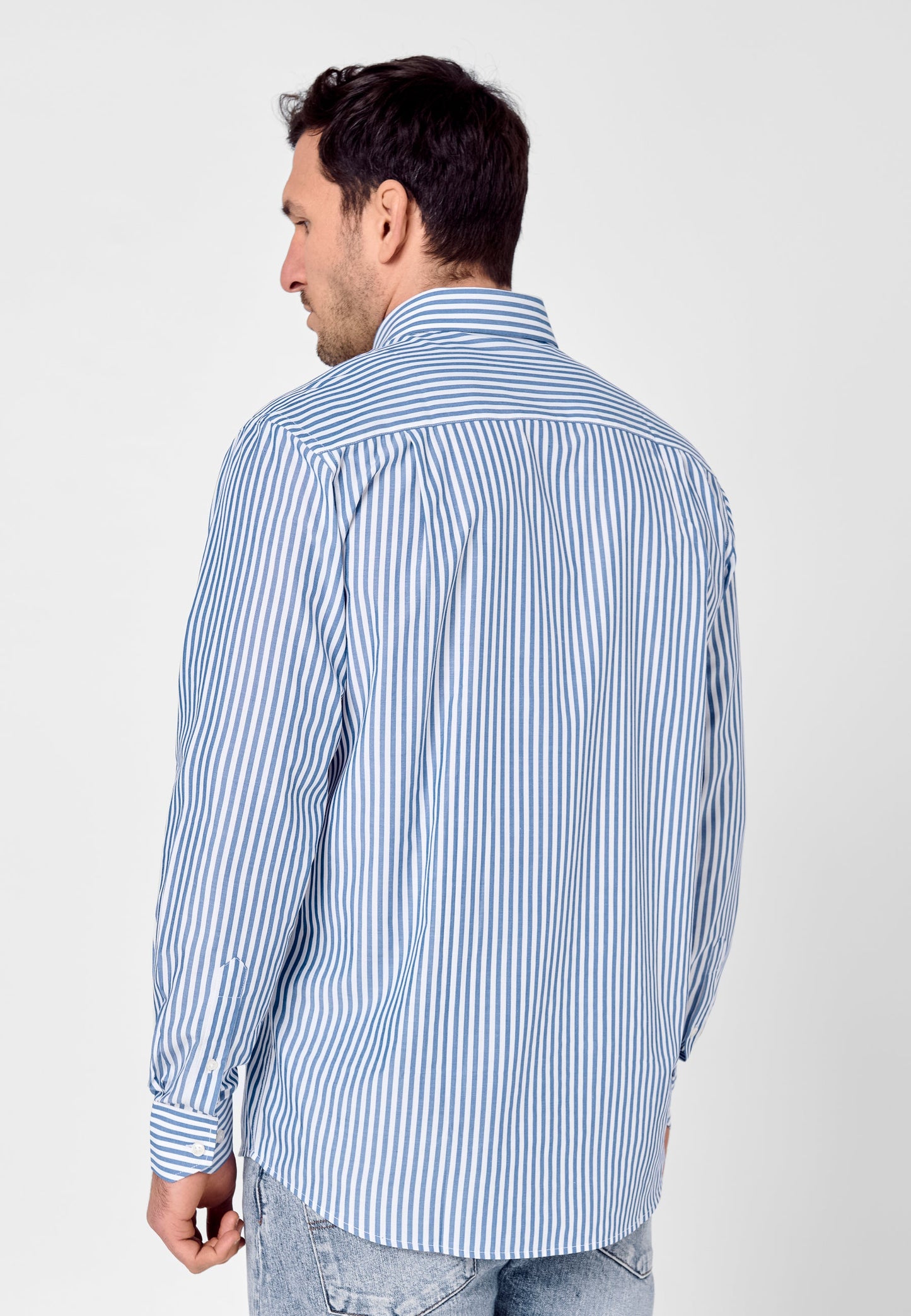 Camisa Hombre Manga Larga Popelín Rayas con Bolsillo Easy Iron Extrasuave - Azul 0306_39
