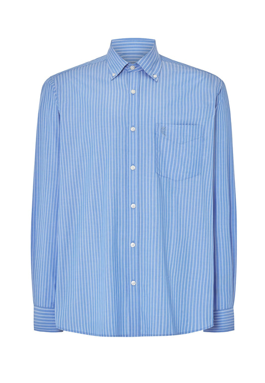 Camisa Hombre Manga Larga Popelín Rayas con Bolsillo Easy Iron Extrasuave - Azul 0307_33