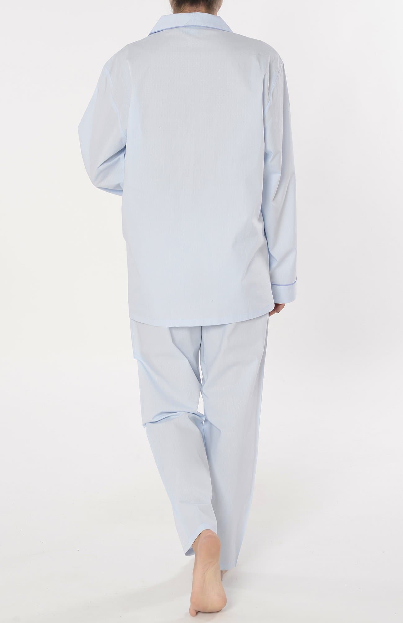 Pijama Mujer Largo Solapa Algodón Dobby Estampado - Azul 0200_30