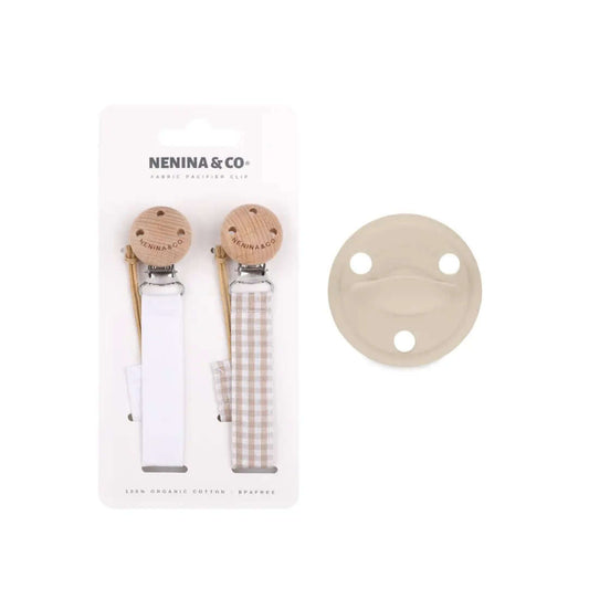 1 Chupete DIAMOND + Pack 2 Chupeteros By Nenina & Co Beige