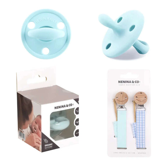 1 Chupete DIAMOND + Pack 2 Chupeteros By Nenina & Co Celeste