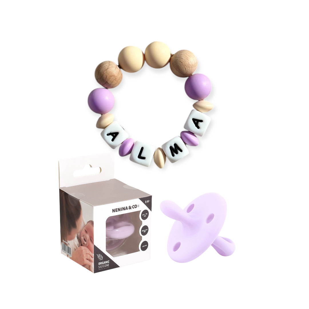 Set Diamond Nenina & Co: Chupete Diamond con Tetina Fisiológica + Mordedor Personalizado