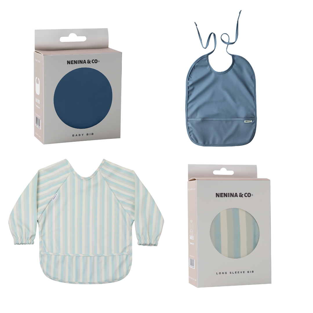 Babero con manga impermeable  Vertical Stripes + Babero corto Nenina & Co